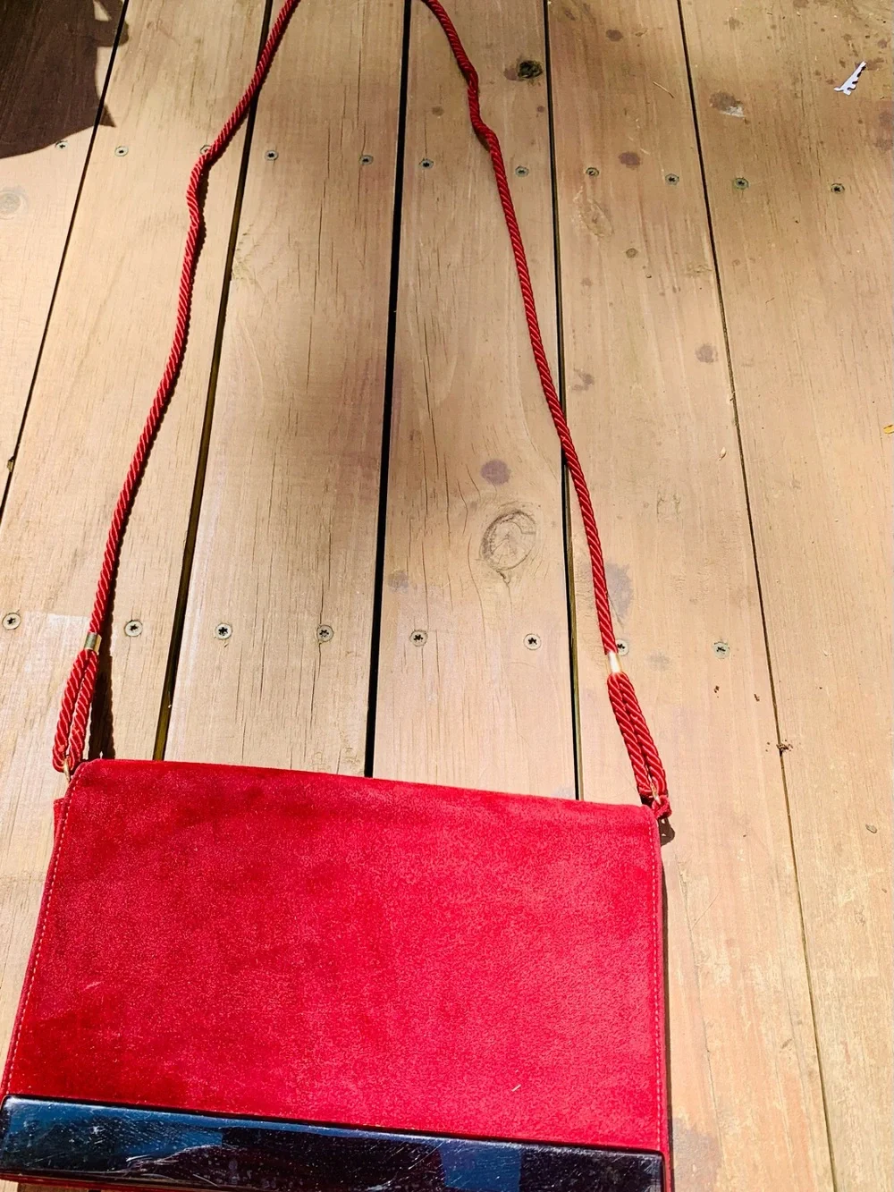 Red Suede Crossbody Bag with Gloss Accent